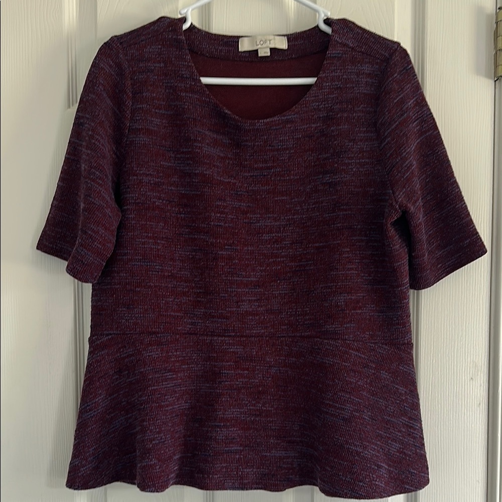 LOFT Maroon Short Sleeve Peasant Top